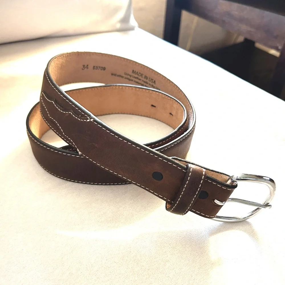 OVERLAND Silver Creek Classics Brown Leather Western Belt 34